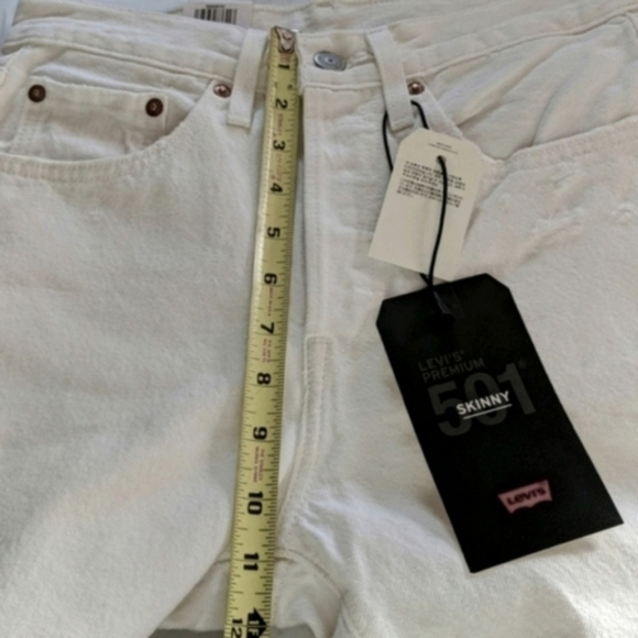 Levi's 501 High Rise Waisted Jeans Distressed White Rigid Denim Pants - Picture 6 of 11